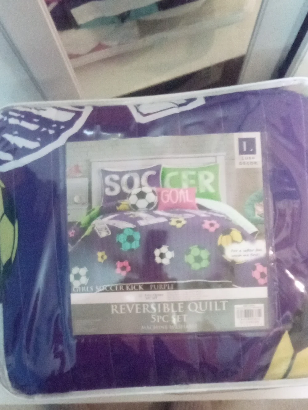 Reversible Purple Soccer Quilt - Girls' 5-Piece Set Full Queen By Lush Decor NWT